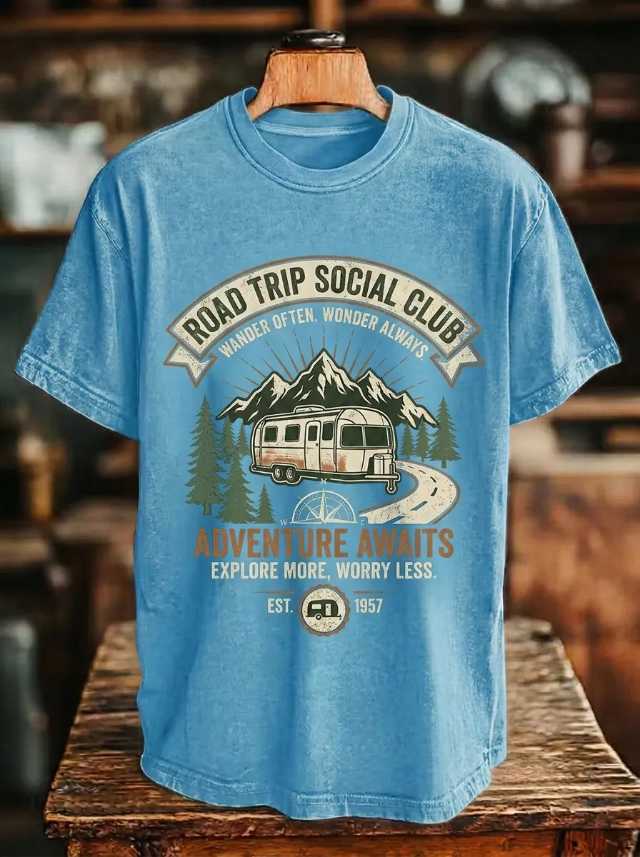 Unisex Road Trip Camper Mountain Printed T-shirt