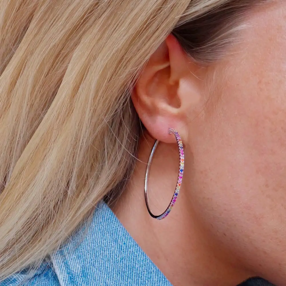 Classic Sapphire Rainbow Hoop Earring