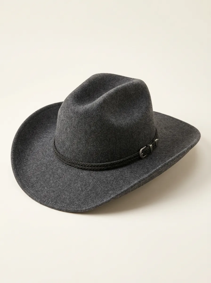 Grey Felt Cowboy Hat with Textured Braid Trim