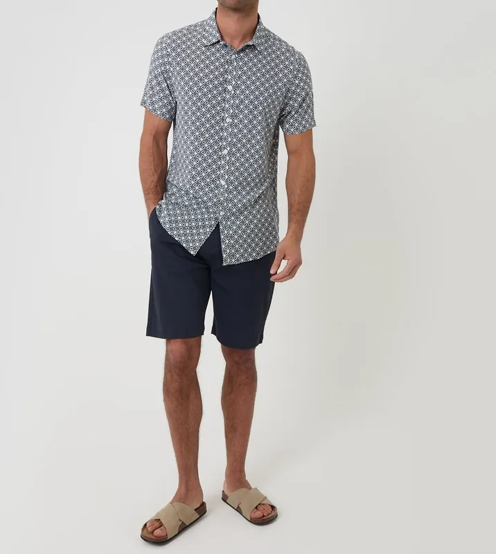 Blue Geometric Print Short-Sleeve Shirt