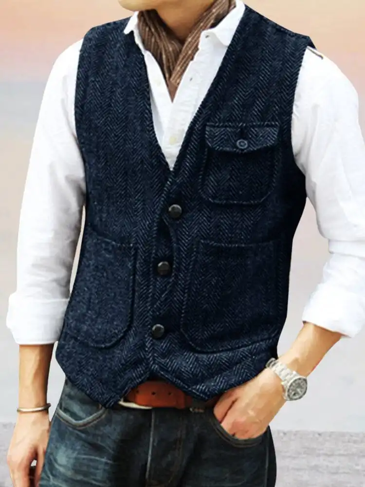 Open Stitch Textured Suit Vest