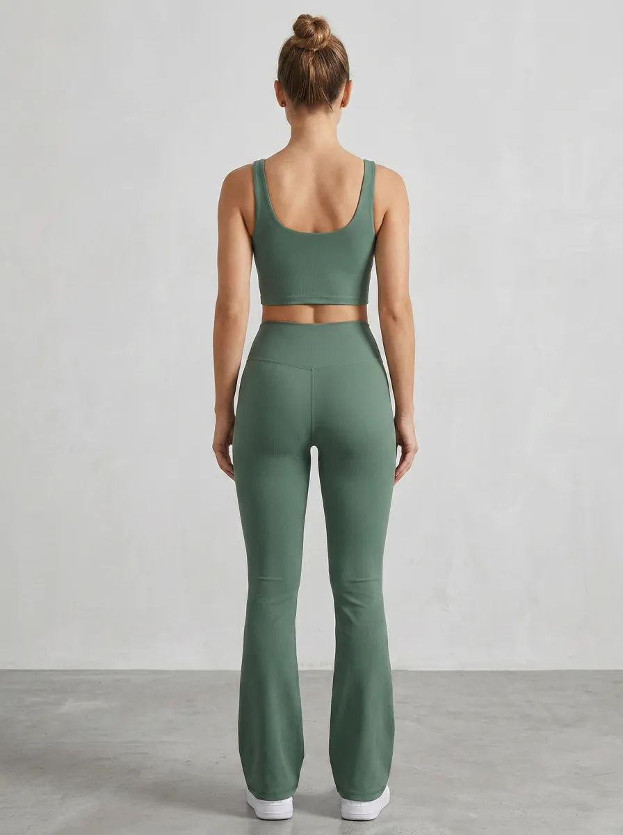 Ribbed Flared-Leg Women's Tank Top Flare Pants Active Set