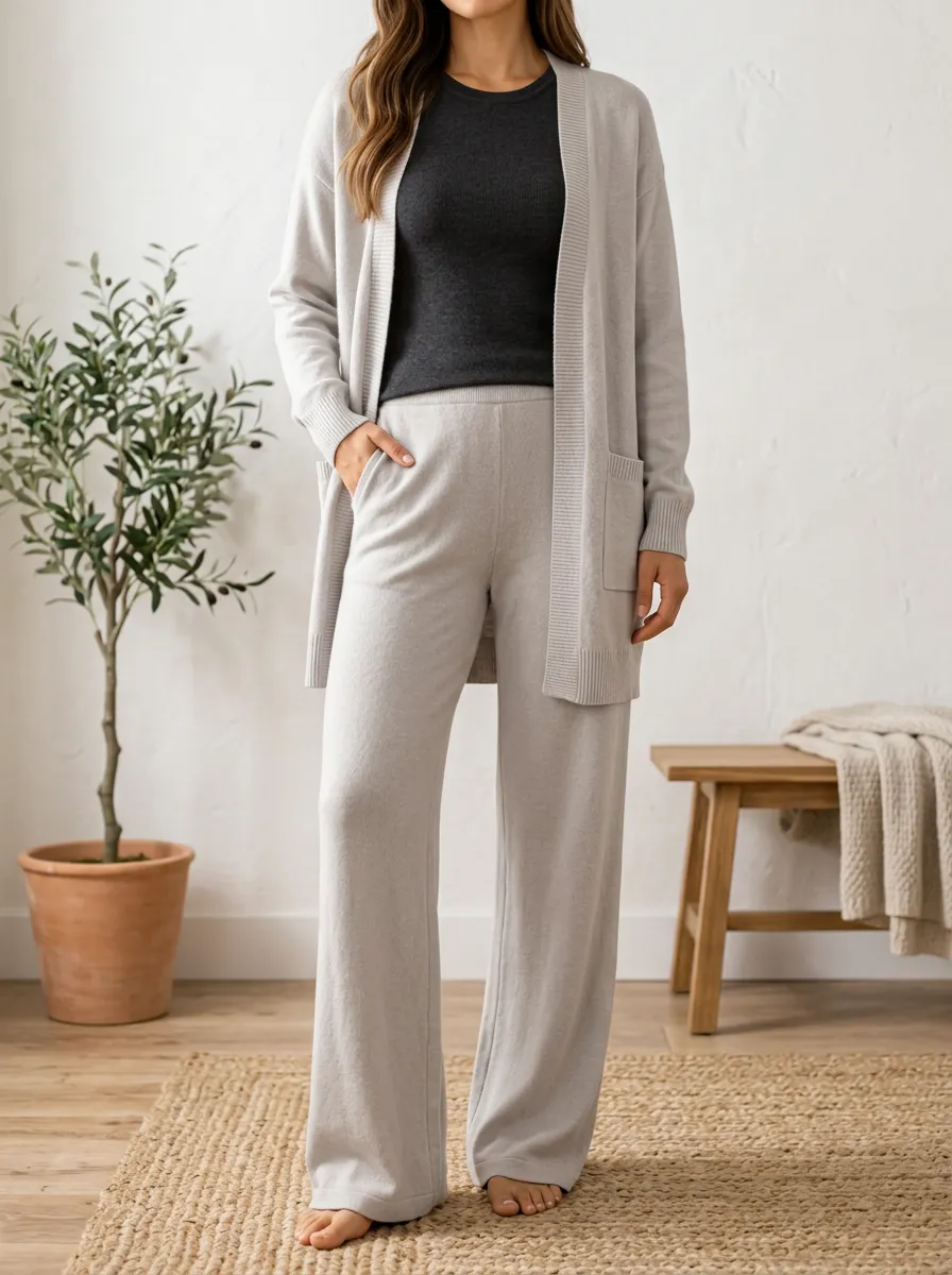 Women's Leisure Knit Cardigan And Pants With Tank Top Three Piece Outfit