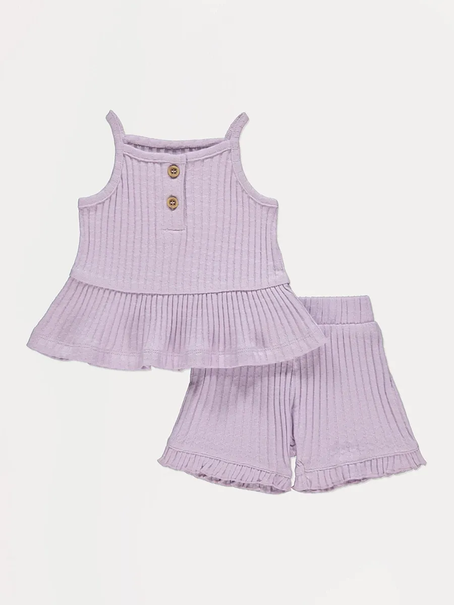 Lilac Ribbed Top and Shorts Outfit
