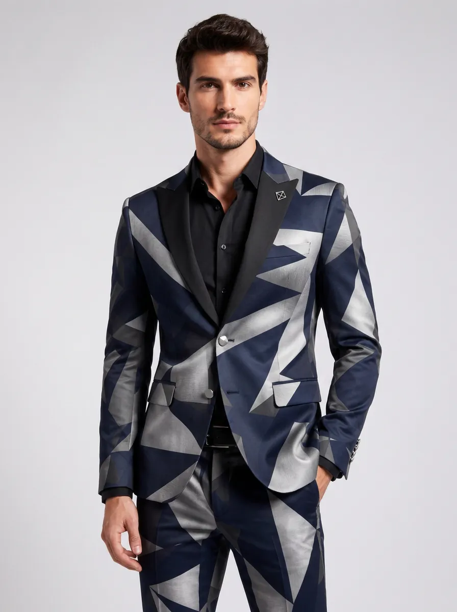 Men's Geometric Print Blazer with Fully lined construction with a structured shoulder