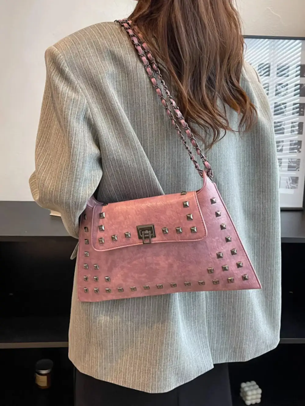 Studded Flap Chain Shoulder Bag