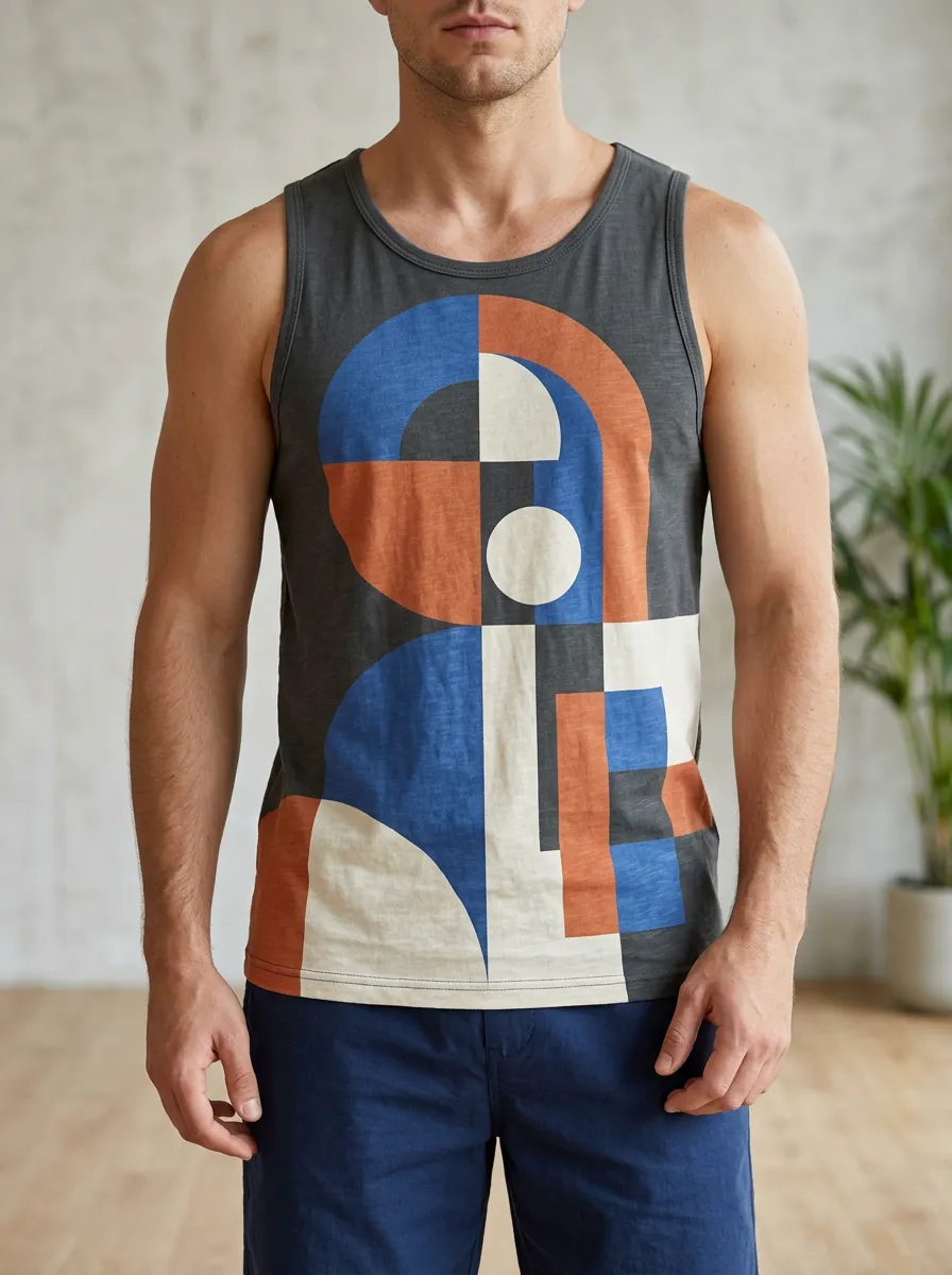 Men's Geometric Abstract Art Scoop Neck Tank Top