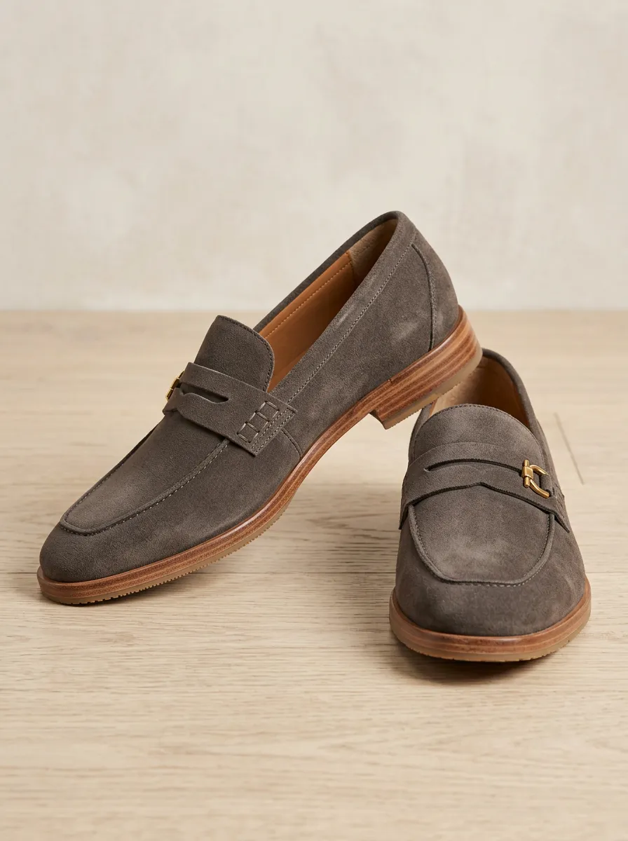 Women's Classic Buckle Detail Classic Suede Wood Sole Loafers