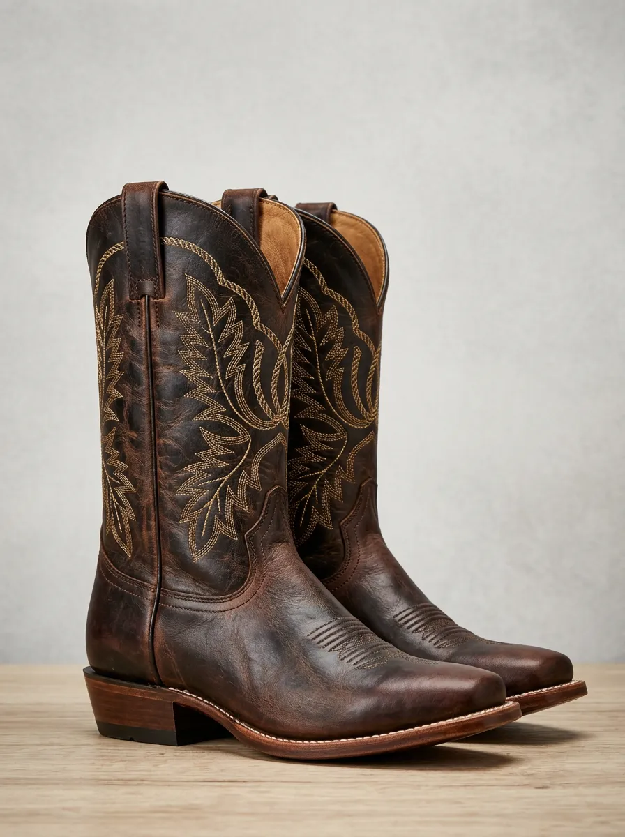 Heritage Floral Stitched Pattern Unisex Western Cowboy Boots