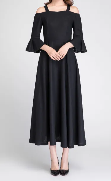 Linen Ruffle Maxi Dress