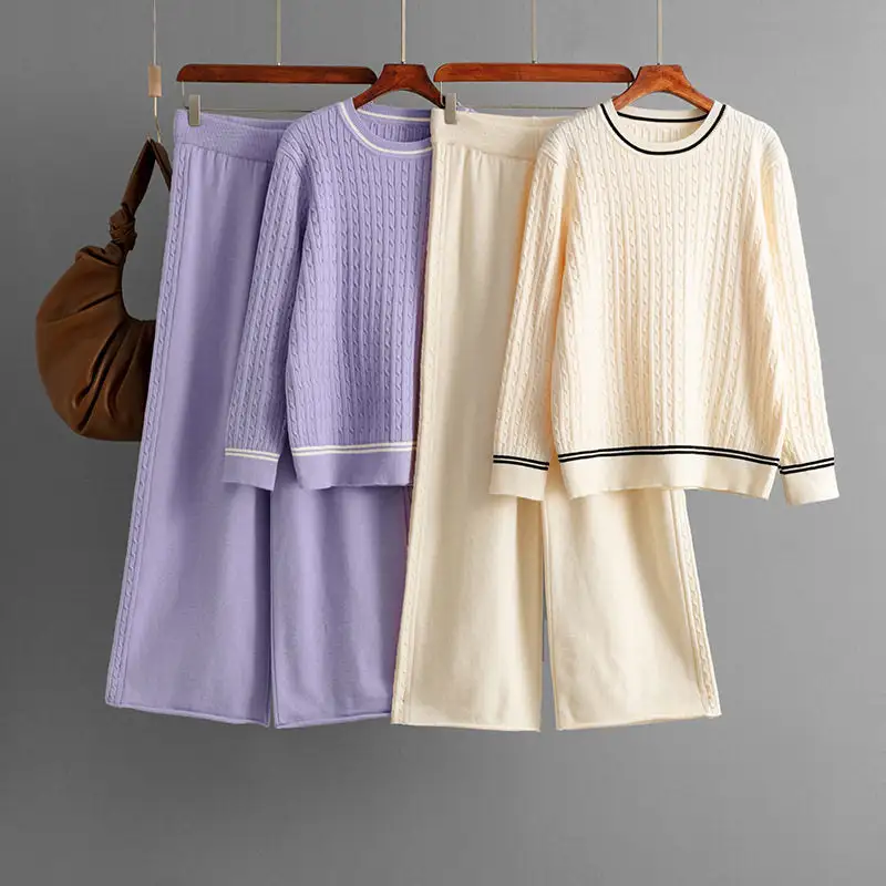 Lightweight Twist Knit Sweater And Pants Two Piece Set