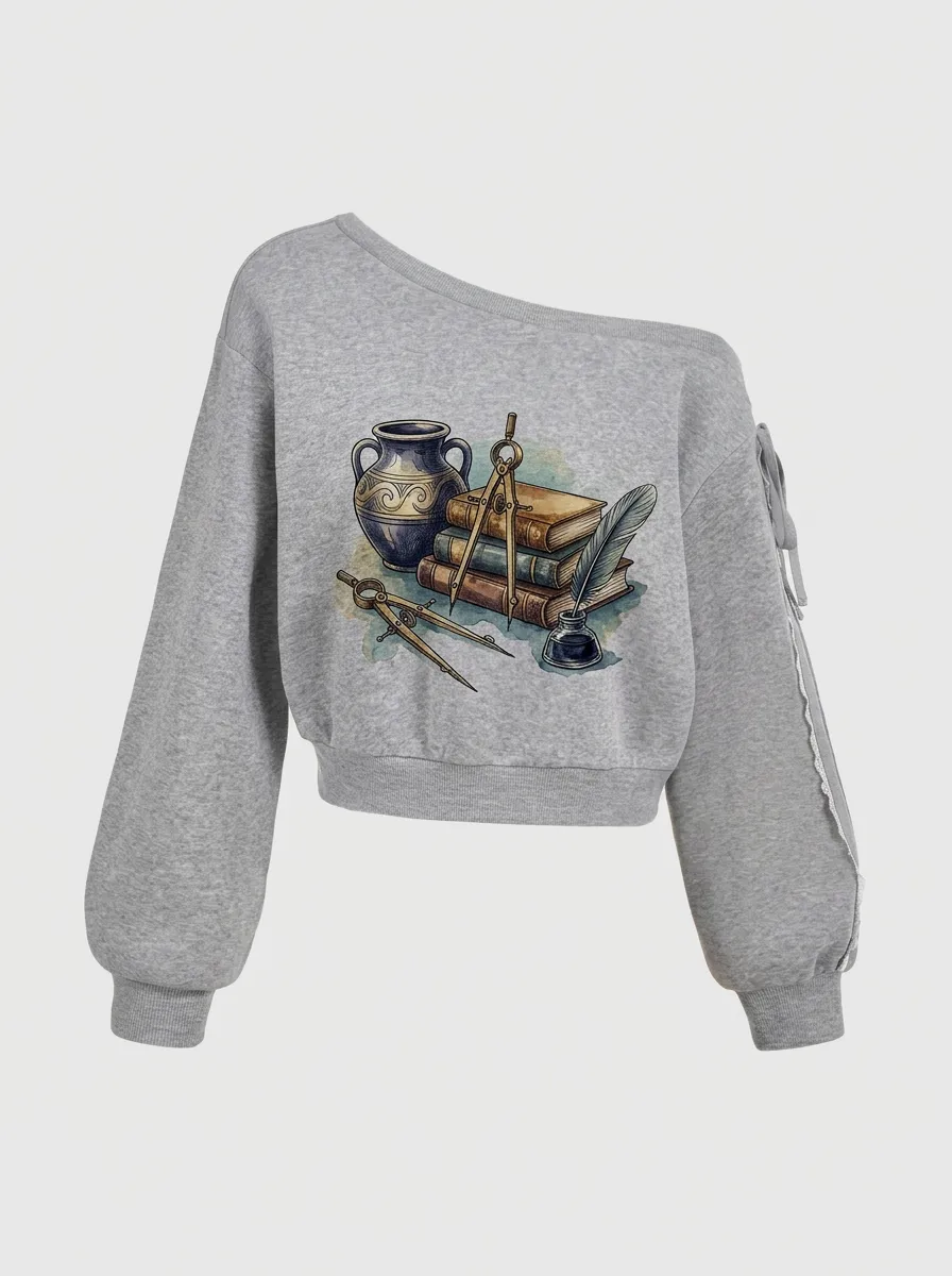 Women's Academic Scholar Books Compass Inkwell Printed Sweatshirt