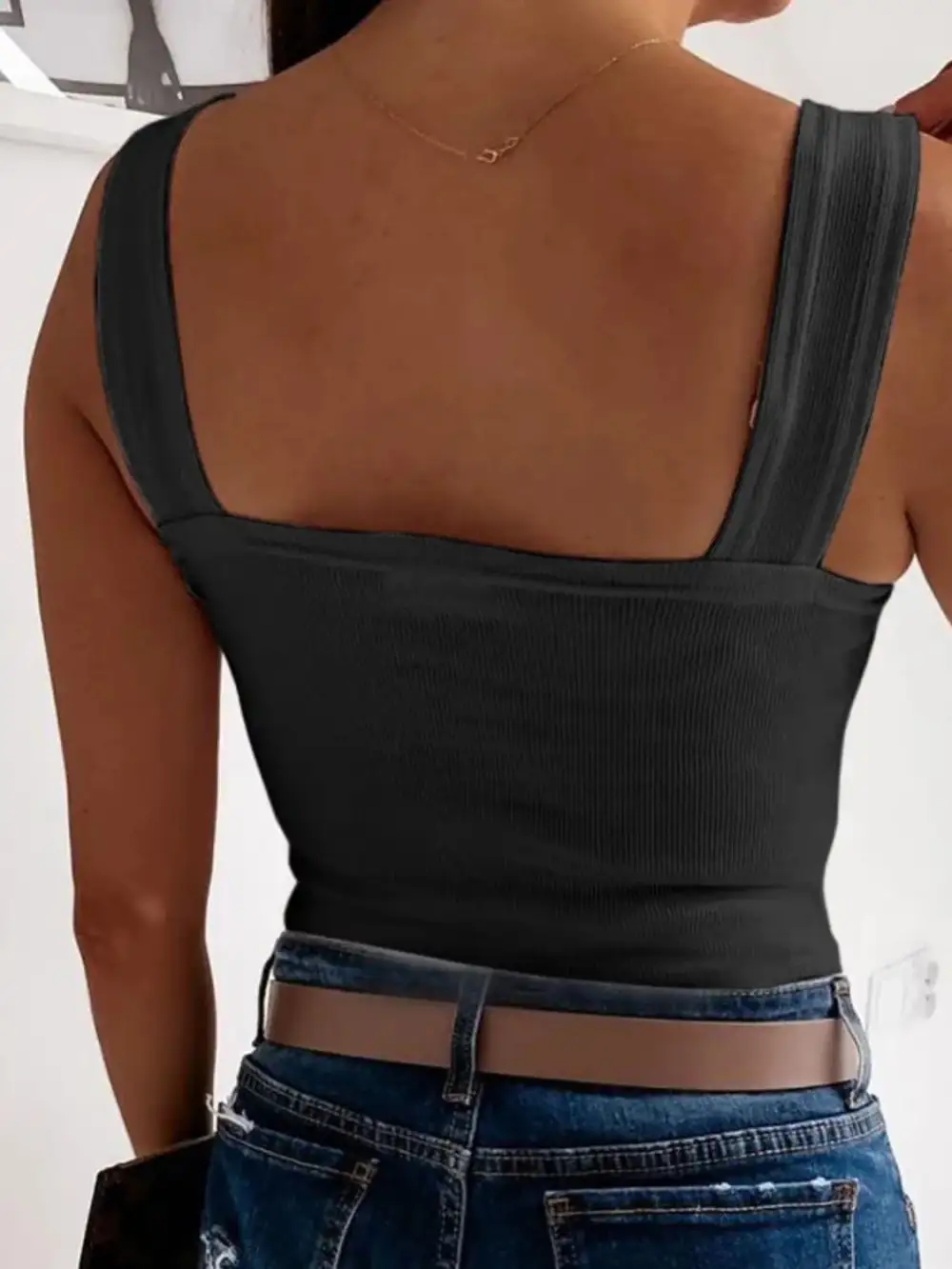 Square-Neck Wide-Strap  Tank Top