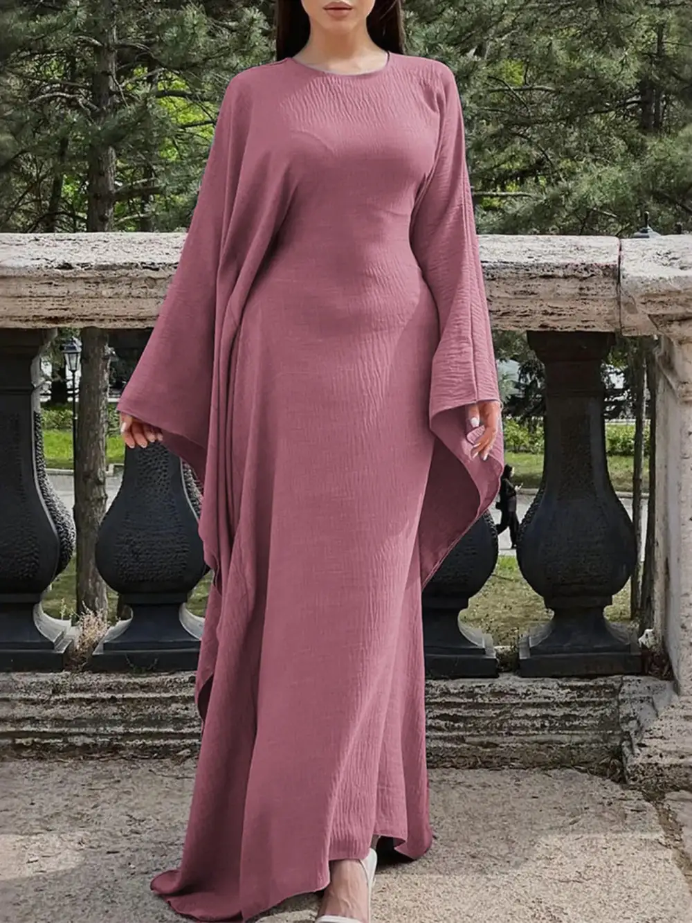 Cape Round Neck Maxi Dress