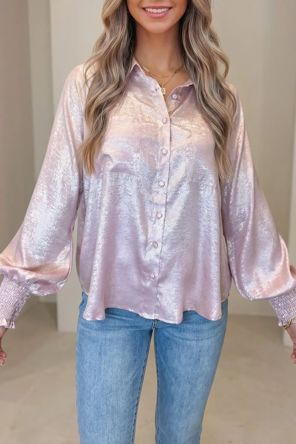 Women's Long Sleeve Button Front Blouse