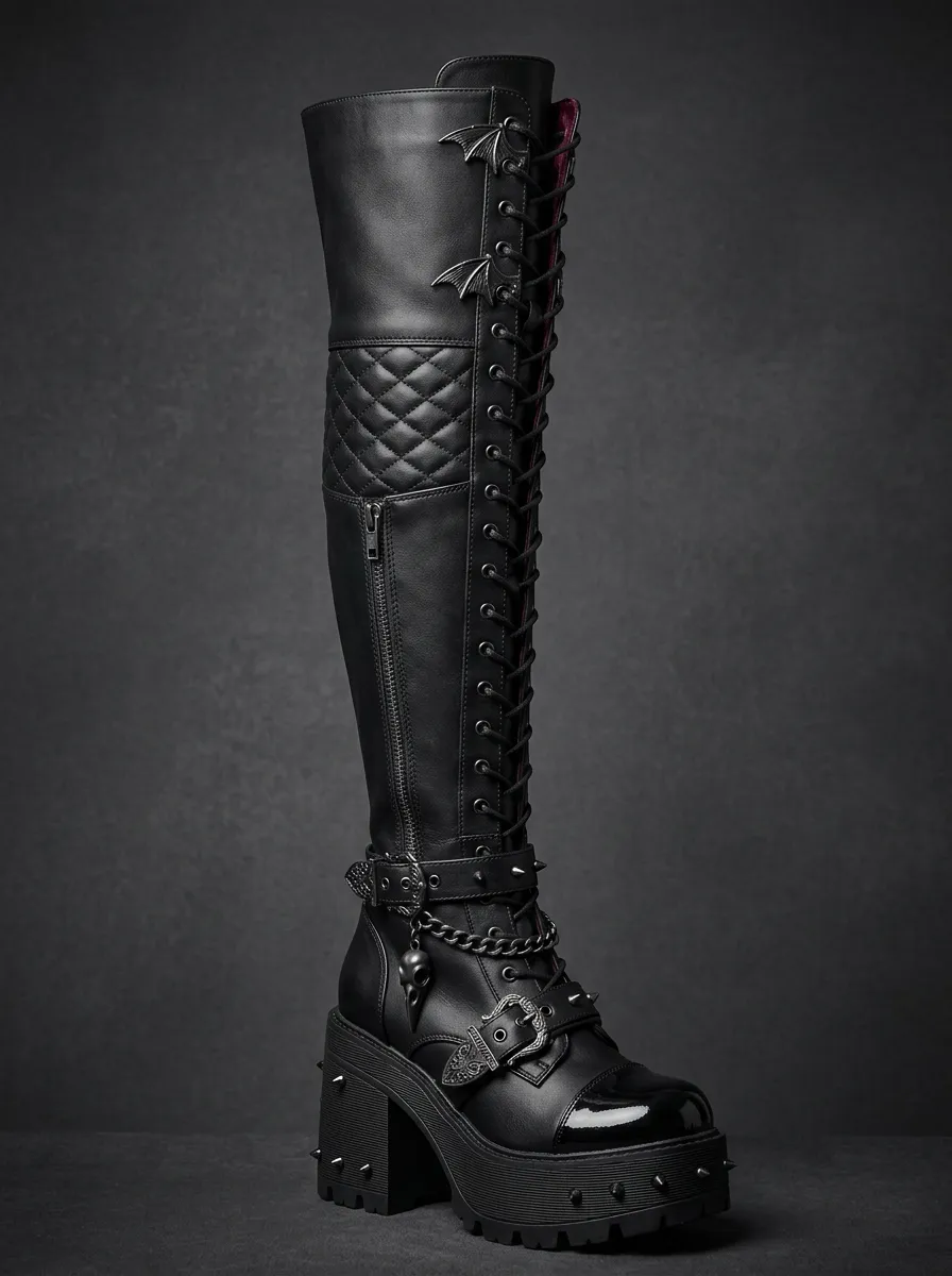 Modern Gothic Skull Bat Wing Style Women's Gothic Platform Boots