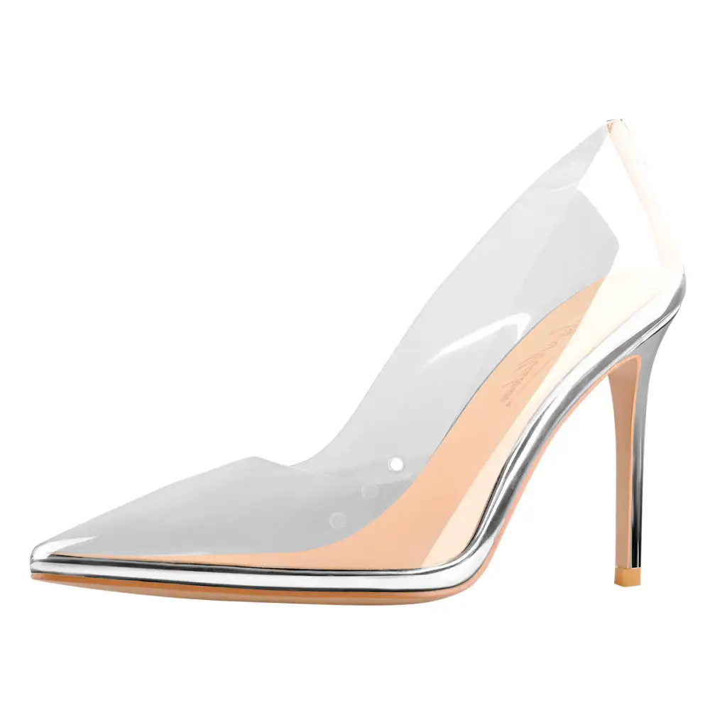 Modern Pointed Toe Transparent Heel Slip On Pumps