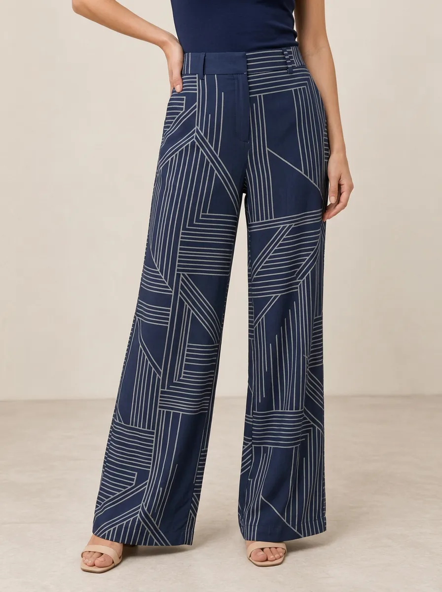 Women's Softly Styled Geometric Printed Wide Leg Pants