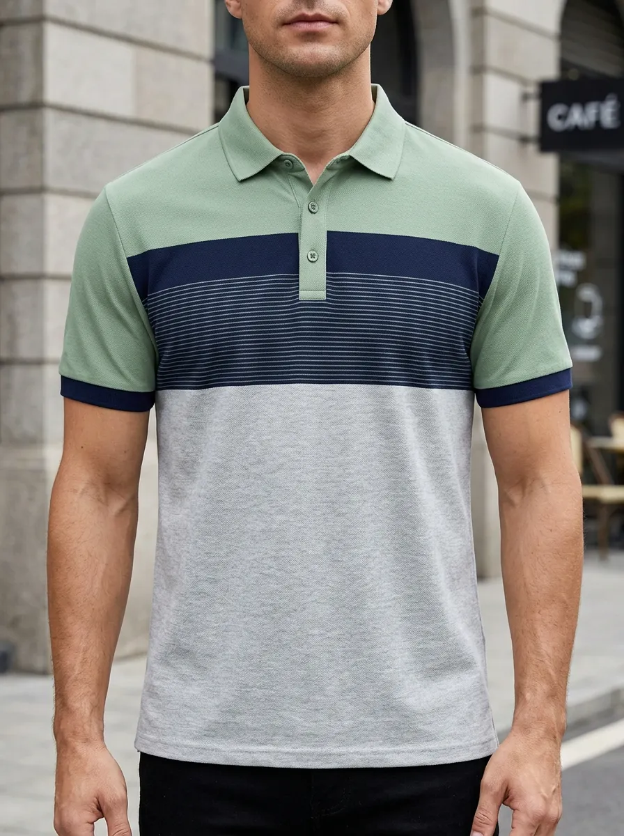 Men's Refined Colorblock Striped Polo Shirt