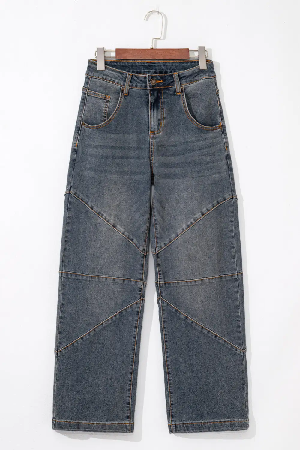 Women's Exposed Stitching Loose Straight High Waist Barrel Jeans