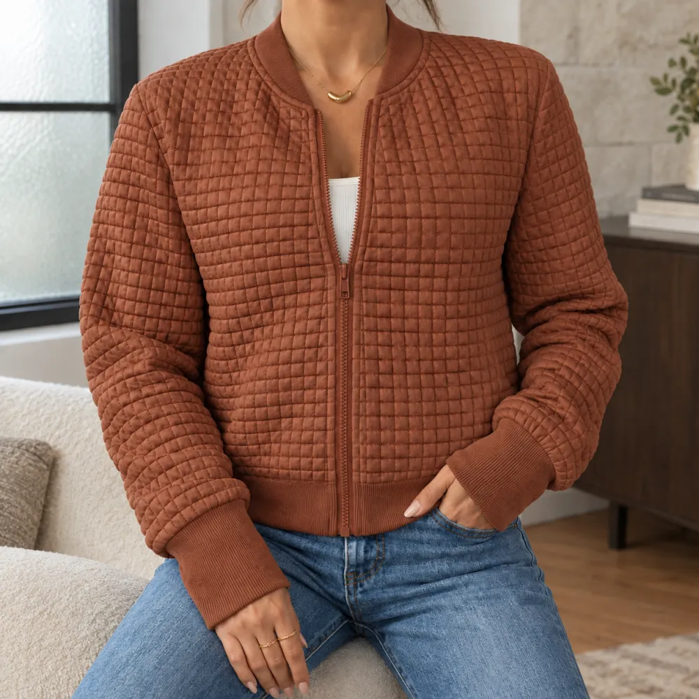 Quilted Ribbed Trim Jacket
