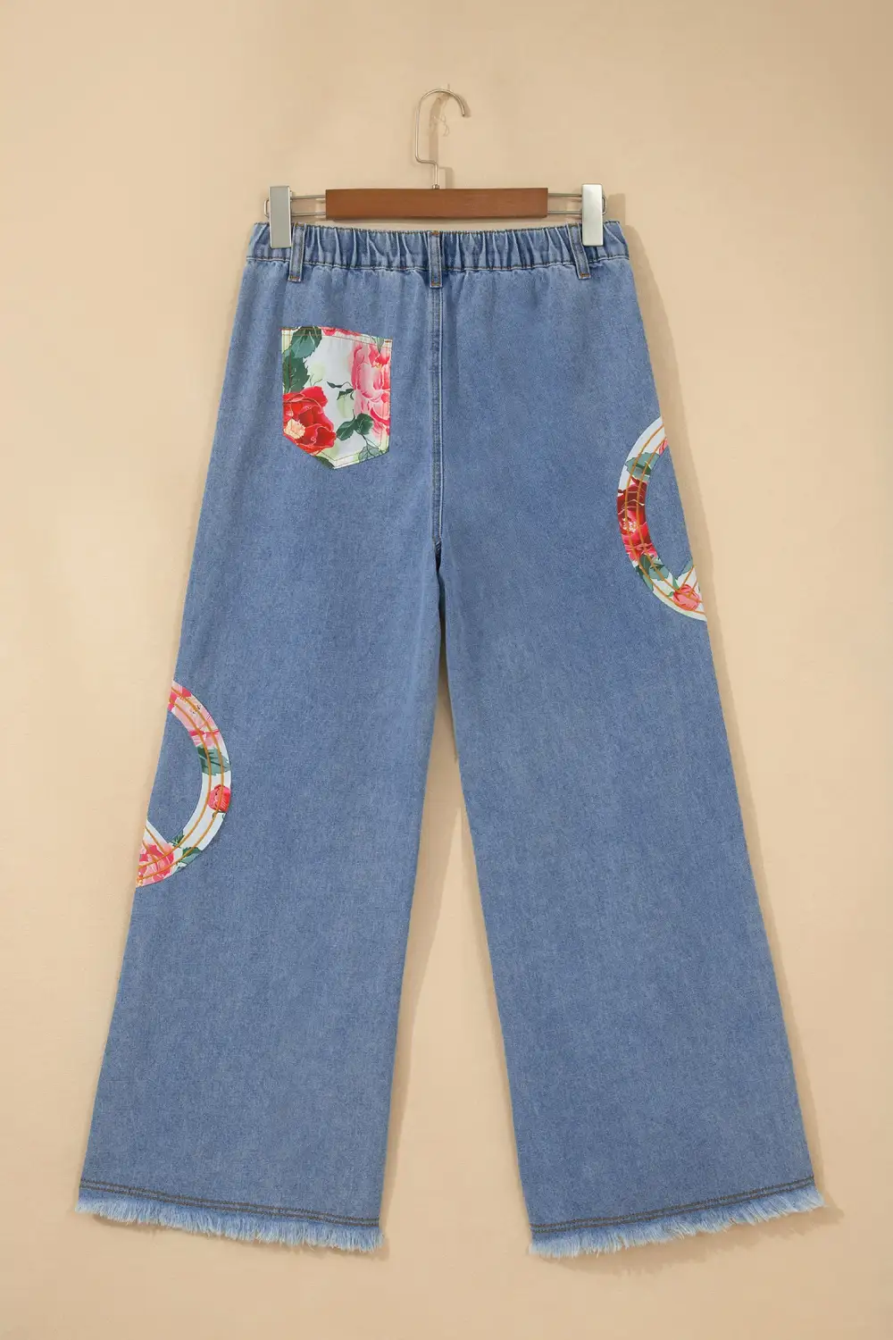 Women's Floral Peace Sign Embroidered Patch Wide Leg Jeans