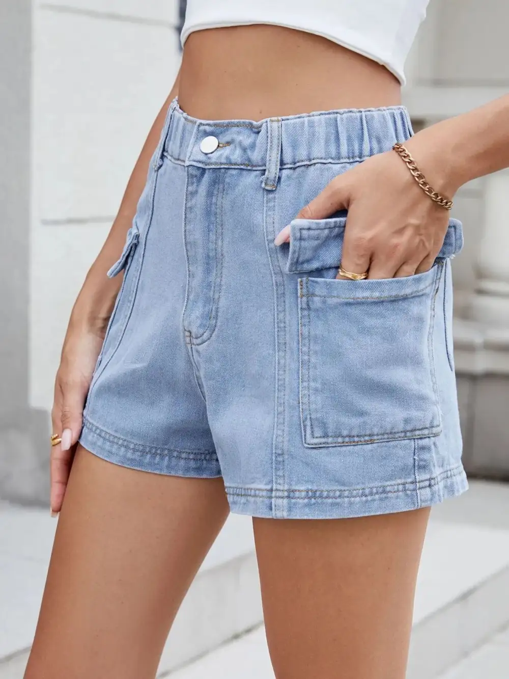 High Waist Cargo Shorts Denim Pants