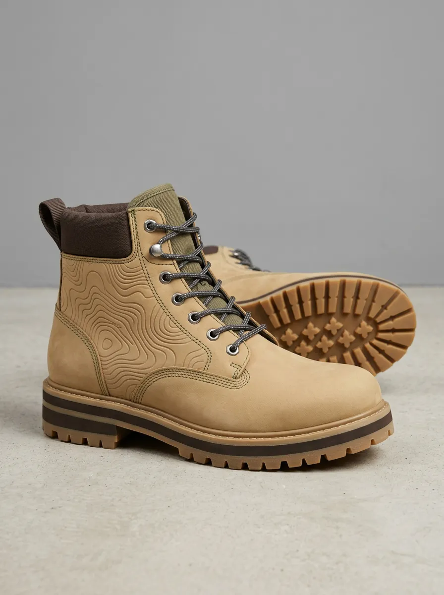 Unisex Contemporary Outdoor Enthusiast Topographic Map Print Work Boots