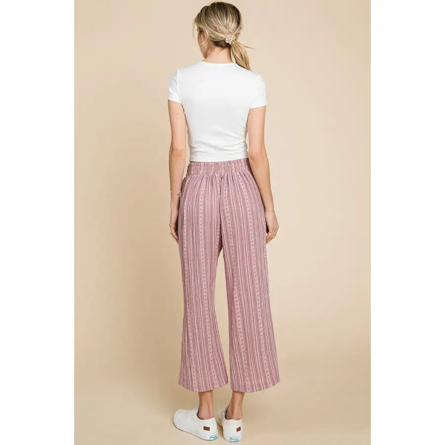 Striped Elastic Waist Wide Leg Pants