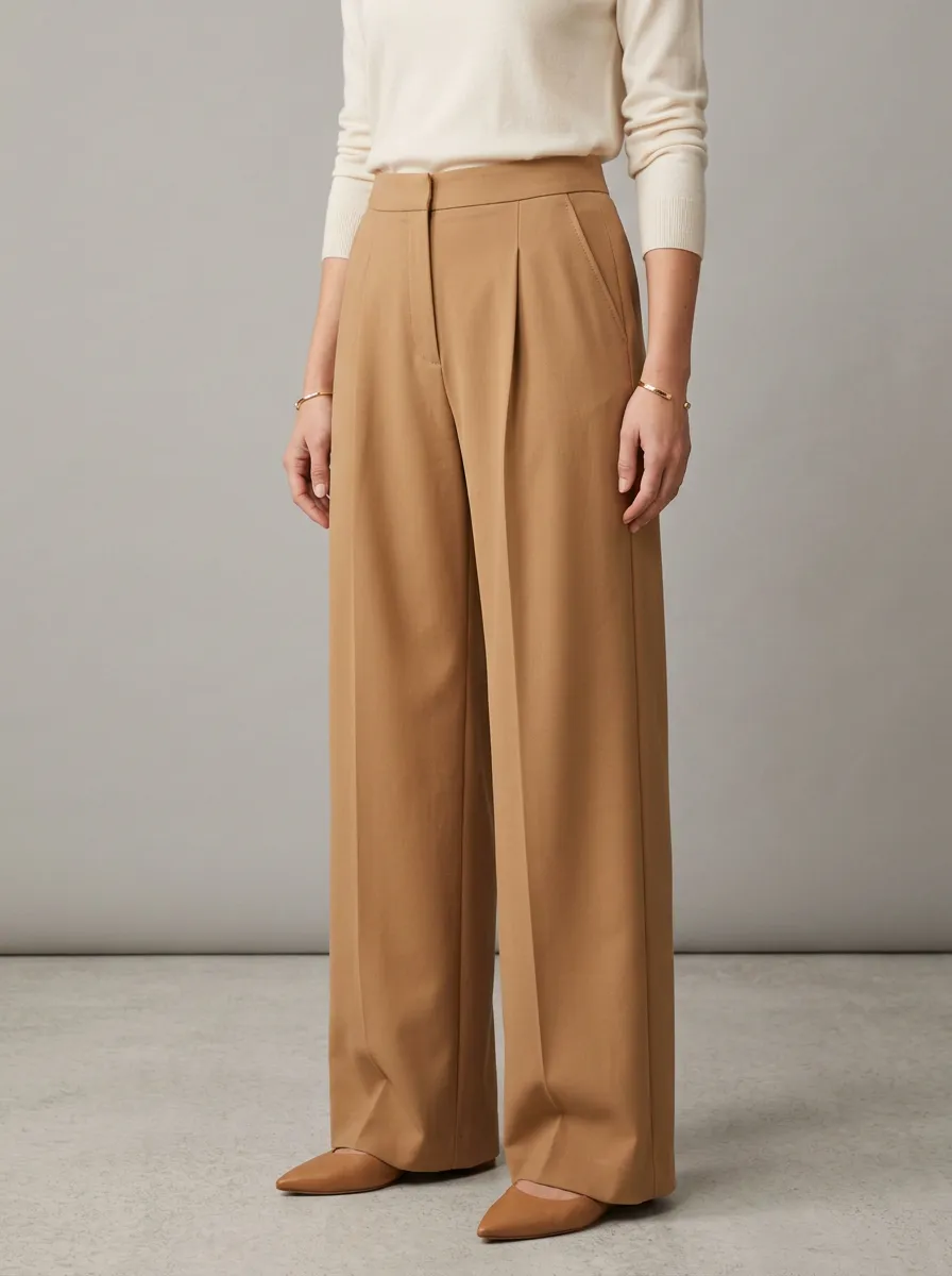 Women's High-Waisted Pleated Wide-Leg Trousers