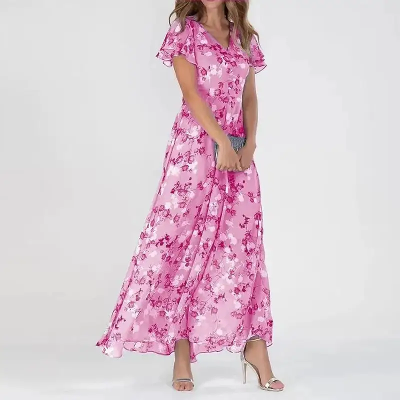  Floral Ruffle Sleeve Maxi Dress
