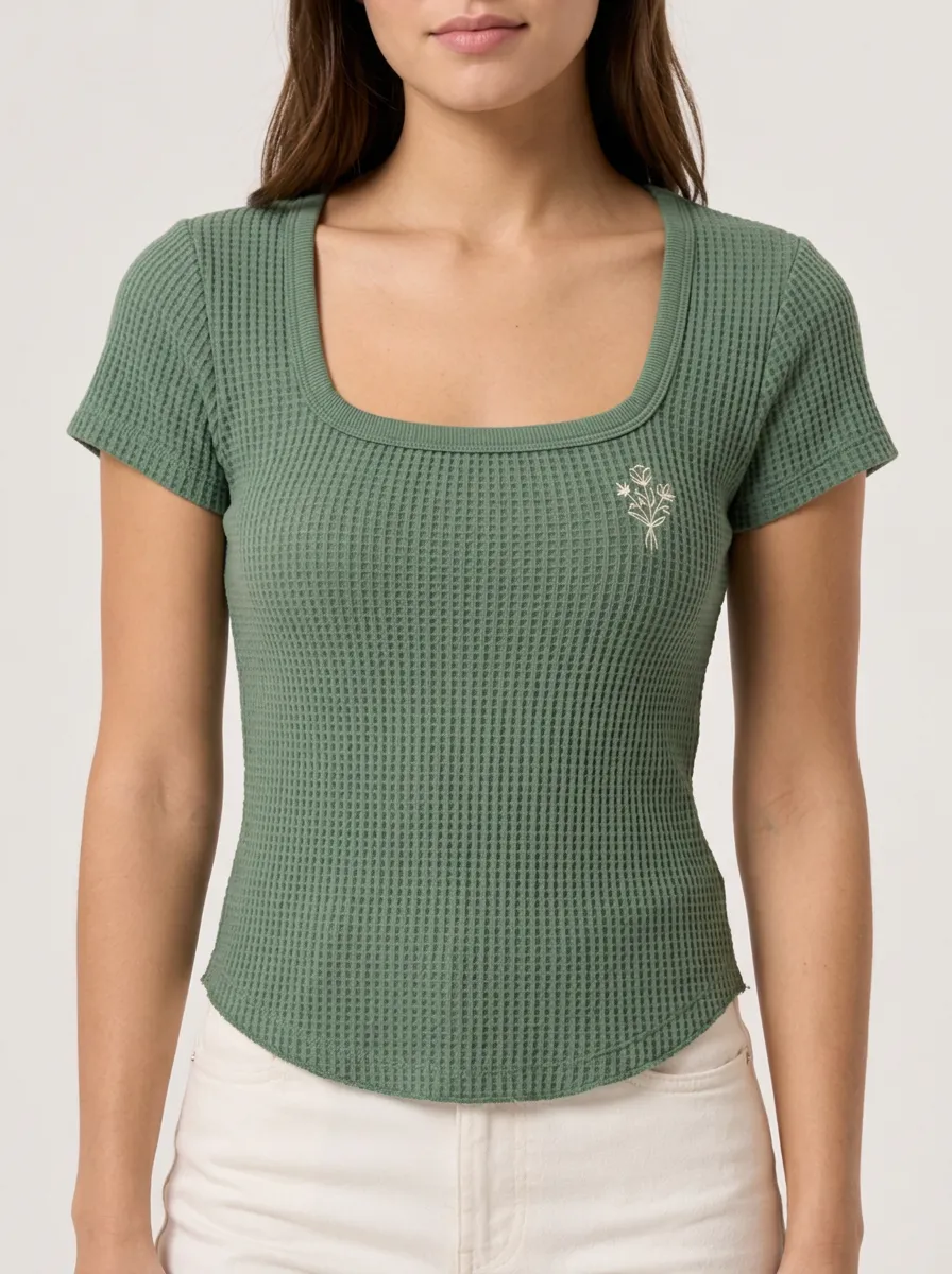 Modern Weekend Minimalist Floral Waffle Knit Printed Top
