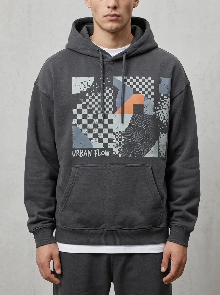 Checkered Geometric Men's Graphic Hoodie