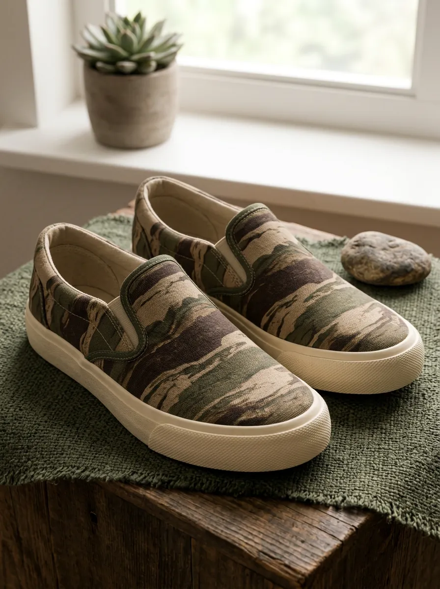 Men's Refined Military Camo Patterned Canvas Shoes