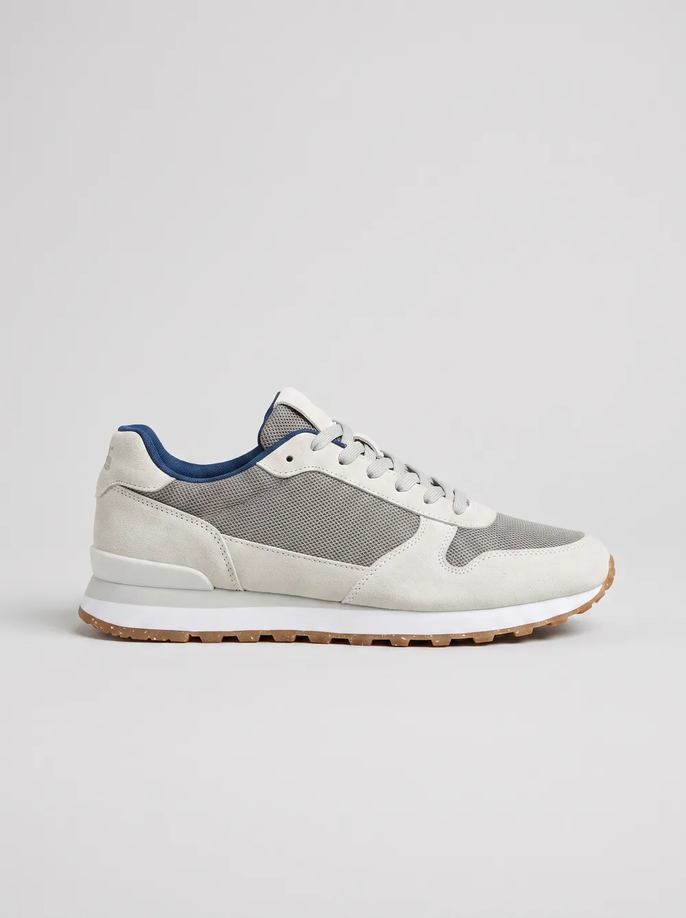 Suede-Panel Mesh-Panel Gum-Sole Men's Athletic Sneakers