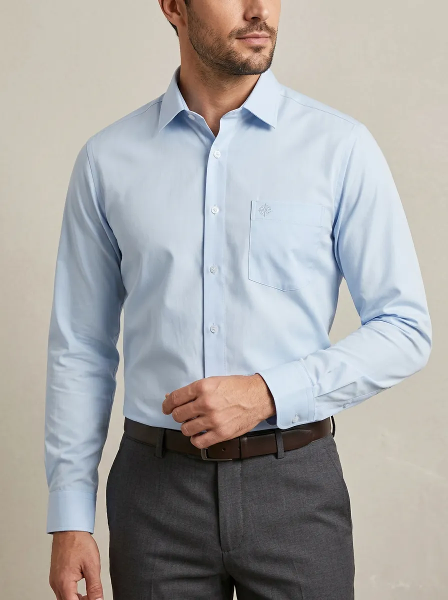 Men's Non-Iron Cotton Compass Logo Embroidered Dress Shirt