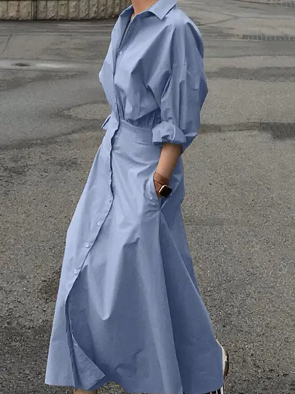 Pleated Shirt Maxi Dress