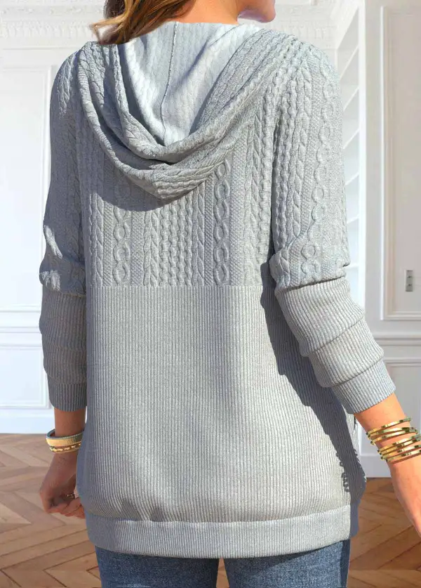 Light Grey Pocket Long Sleeve Hooded Jacket