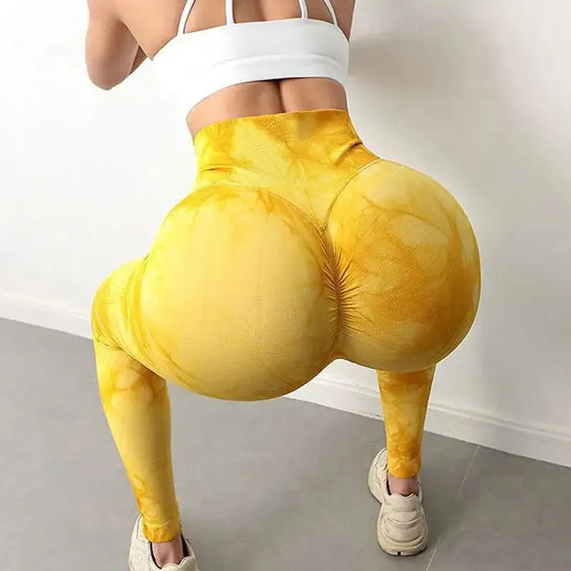 Tie Dye Gym Leggings Seamless Pants Scrunch Sports Fitness High Waist