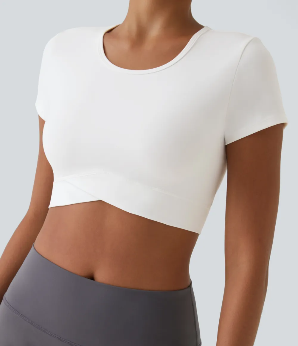 Softlyzero Plush Crossover Hem Cropped Sports Top