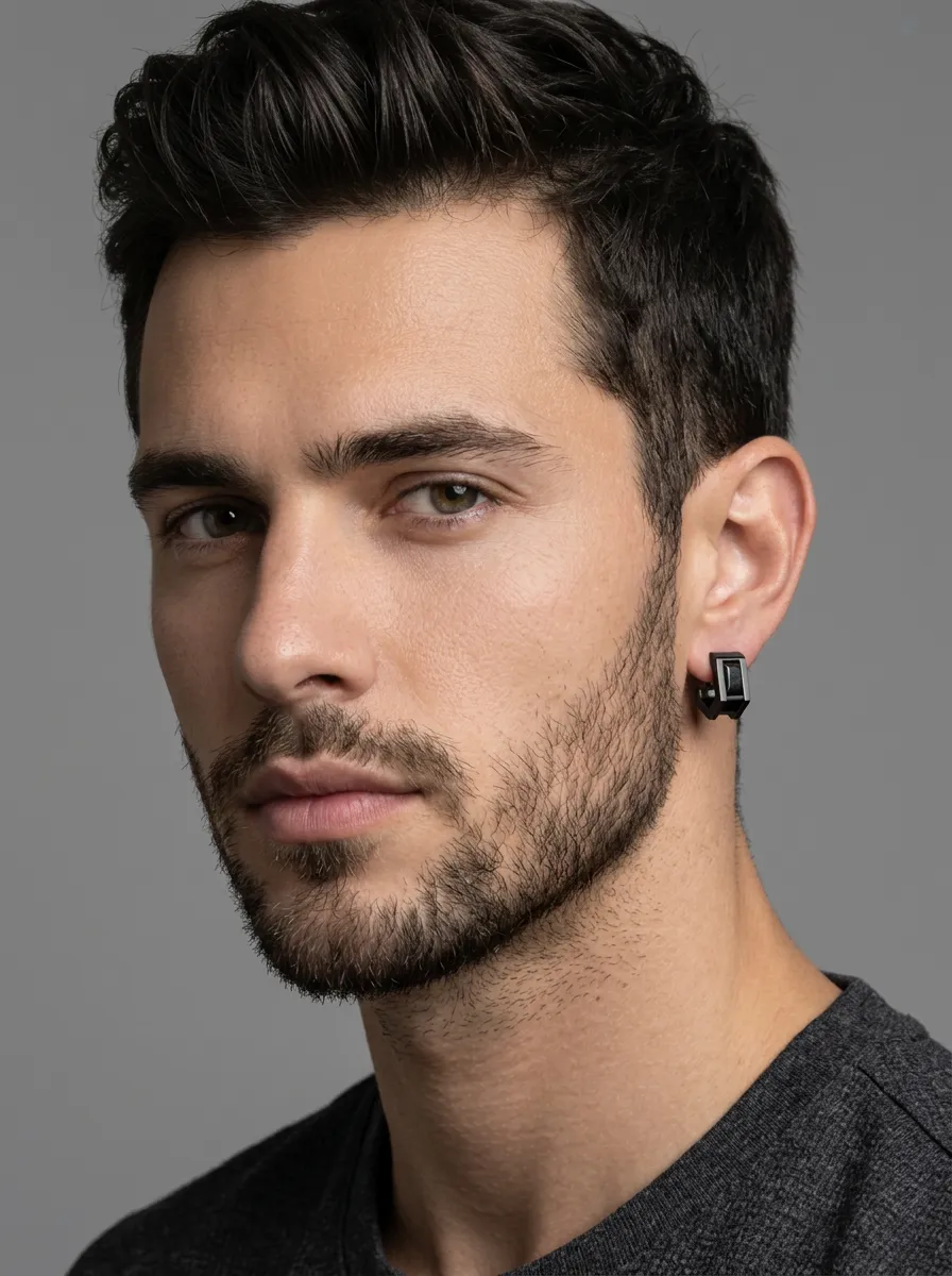 Men's Refined Geometric Stainless Steel Hoop Earrings