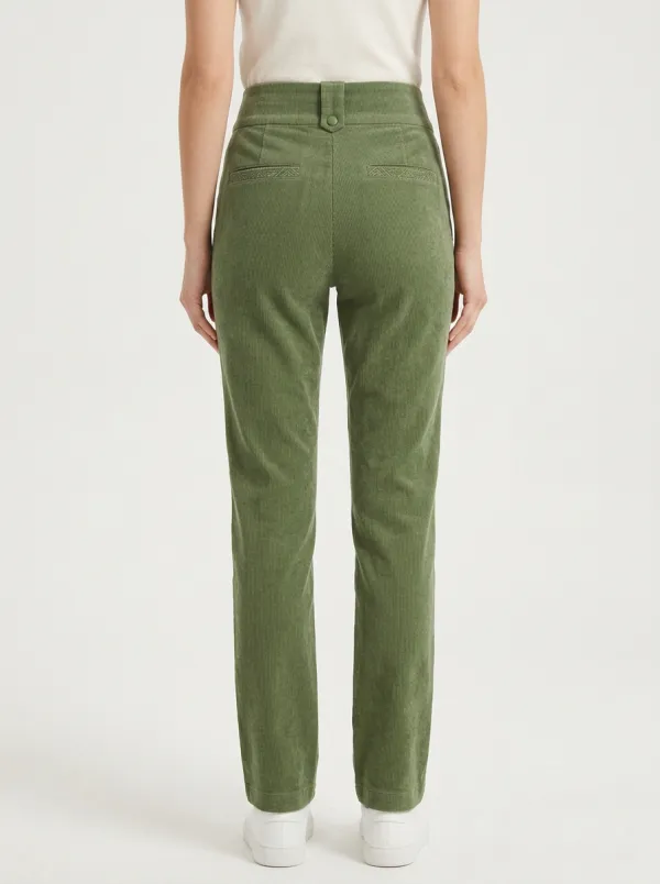 Women's Double-Button Geometric Pocket Corduroy Straight-Leg Pants