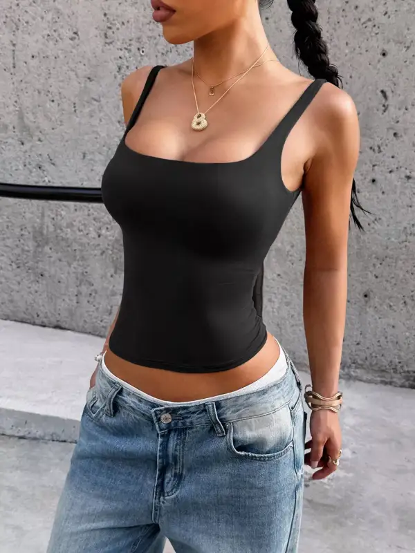 Refined Square-Neck Ribbed Tank Top
