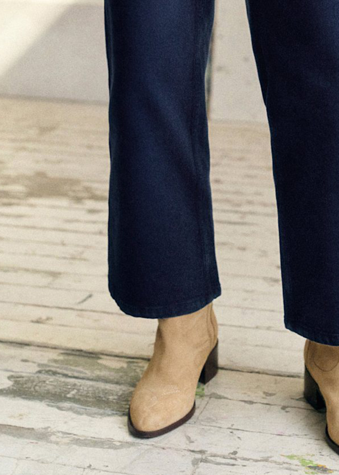 Embroidered Wide-Leg Flared High-Waist Trousers