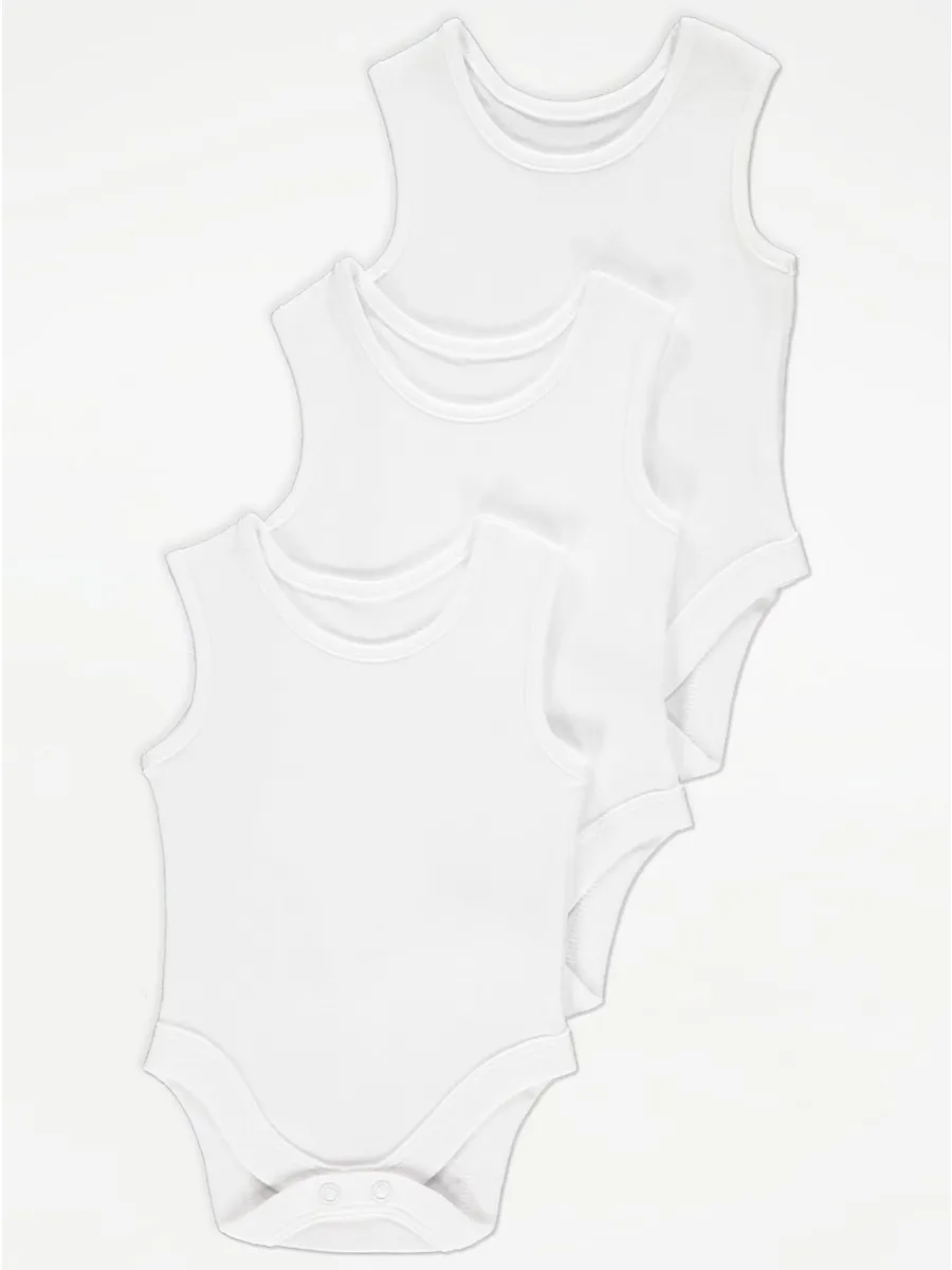 White Sleeveless Bodysuits 3 Pack