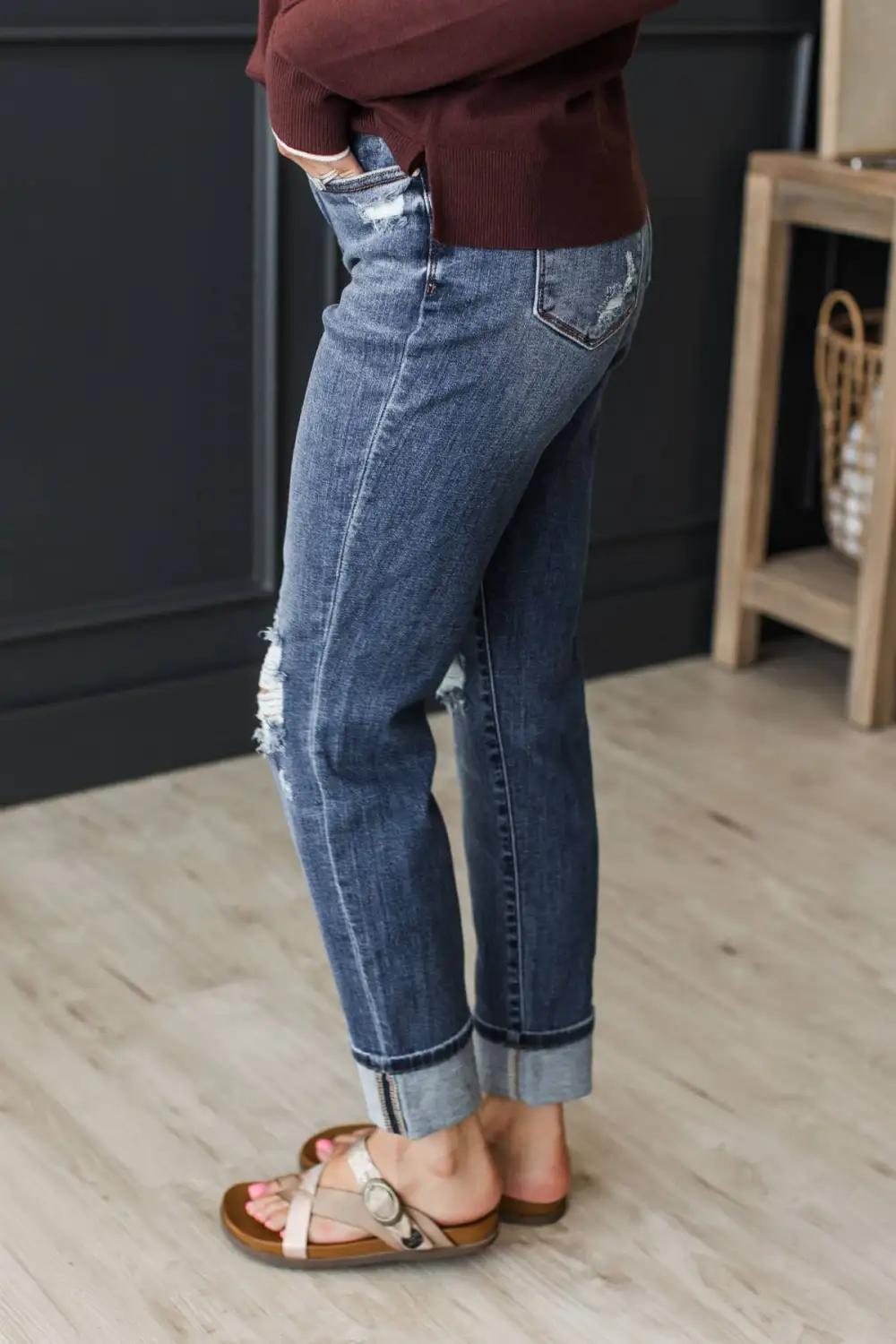 Mid-Rise Boyfriend Distressed Jeans