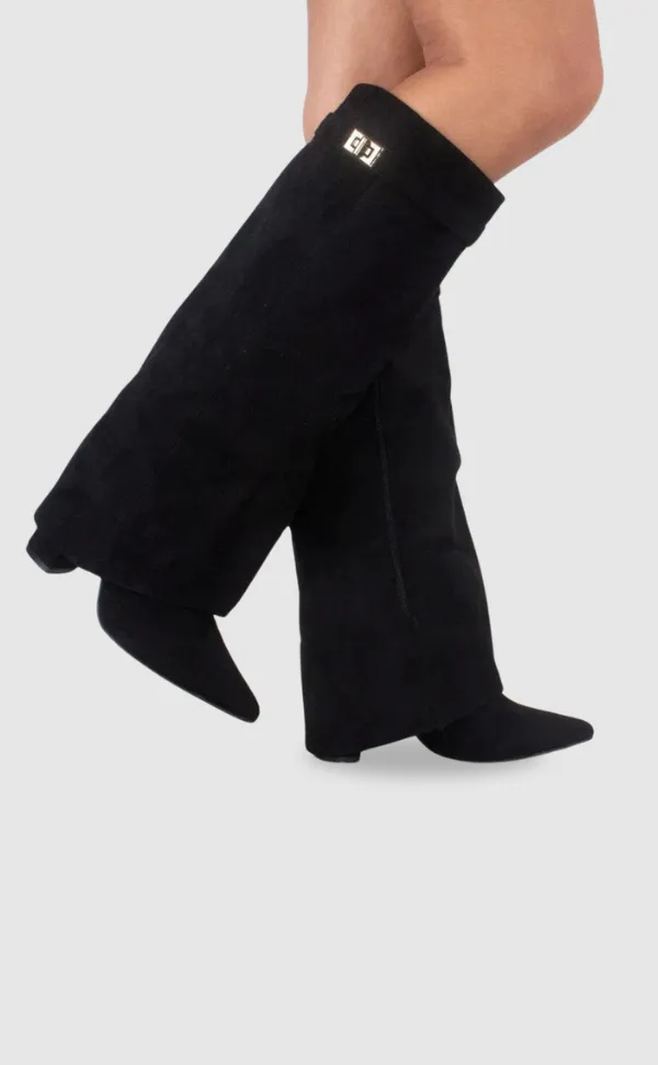 Knee Tall Boots Wide Flare Top Block Heel