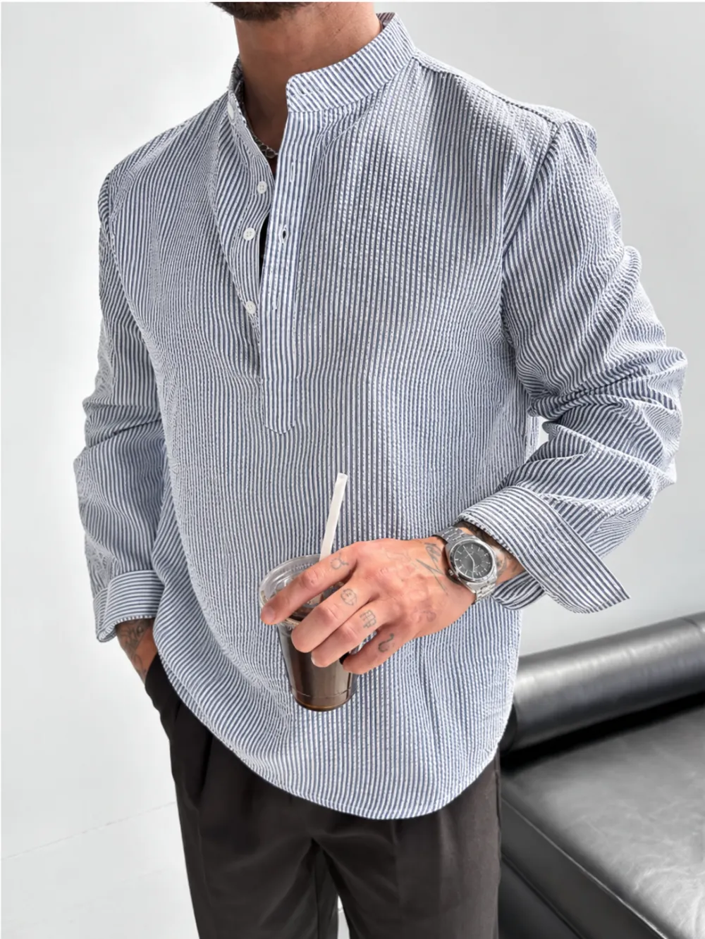 2026 New Men's Striped Long-Sleeve Shirt