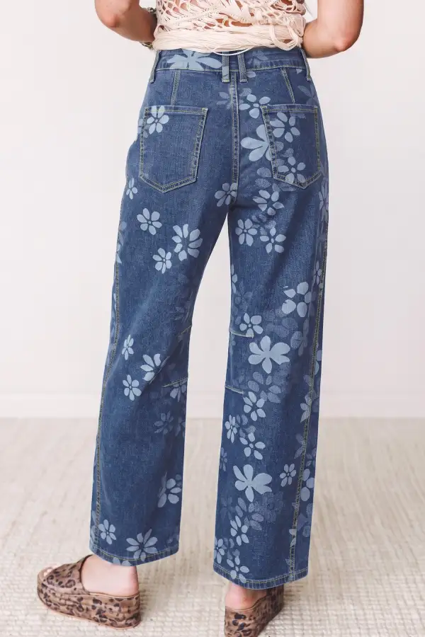 Women's Floral Print Ankle Length Casual Pocket Jeans