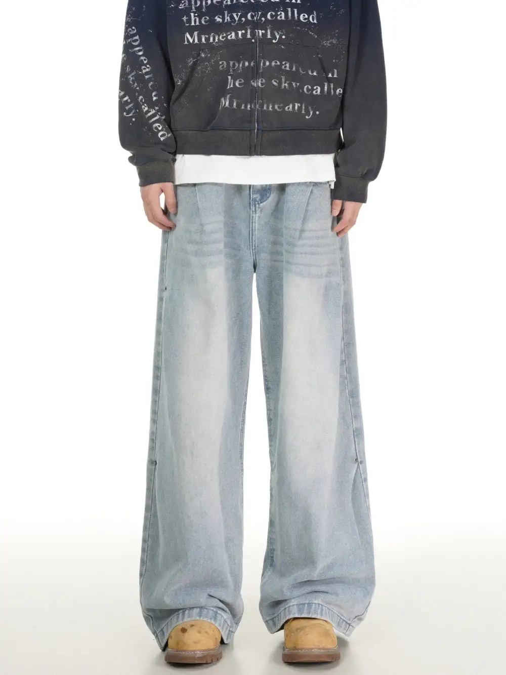 Ultra-Wide Washed Vintage-Wash Light-Wash Jeans